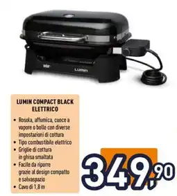 Unieuro weber Lumin compact black elettrico offerta