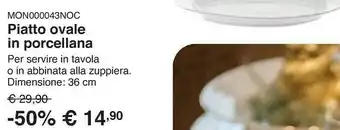 Piatto ovale in porcellana, da 36 cm