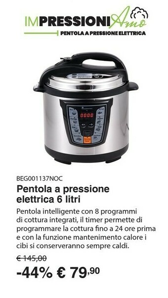 Pentola a pressione elettrica masterpro by carlo cracco, 6 litri