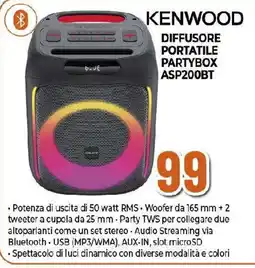 Ipercoop KENWOOD DIFFUSORE PORTATILE PARTYBOX ASP200BT offerta