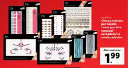Lidl Cien BEAUTY Ciocca colorata per capelli, strass per viso, tatuaggi autoadesivi o smalto adesivo offerta