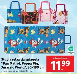 Lidl Stuoia relax da spiaggia "Paw Patrol, Peppa Pig, Jurassic World", 80x180 cm offerta