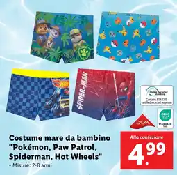 Lidl Costume mare da bambino "Pokémon, Paw Patrol, Spiderman, Hot Wheels" offerta