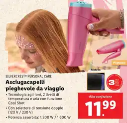 Lidl SILVERCREST PERSONAL CARE Asciugacapelli pieghevole da viaggio offerta