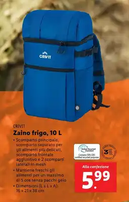 Lidl CRIVIT Zaino frigo, 10 L offerta