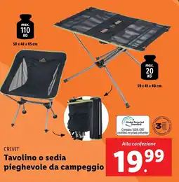 Lidl CRIVIT Tavolino o sedia pieghevole da campeggio offerta