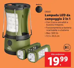 Lidl CRIVIT Lampada LED da campeggio 2 in 1 offerta