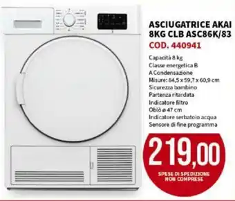 Todis Asciugatrice Akai 8KG CLB ASC86K/83 offerta