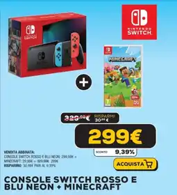 Euronics NINTENDO SWITCH Console switch rosso e blu neon + minecraft offerta