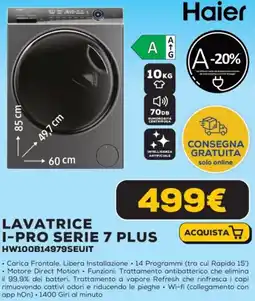 Euronics Haier lavatrice i-pro serie 7 plus HW100B14979SEUIT offerta