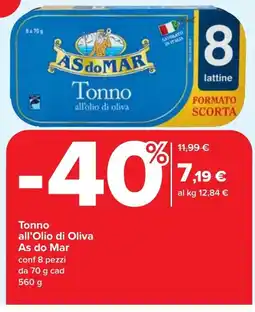 Carrefour Tonno all'Olio di Oliva As do Mar offerta