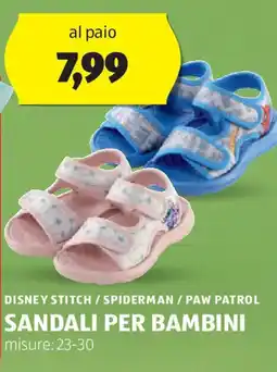 ALDI Disney stitch / spiderman / paw patrol sandali per bambini offerta