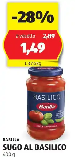 ALDI Barilla sugo al basilico offerta