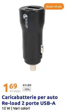 Action Scopri di più caricabatterie per auto re-load 2 porte usb-a offerta