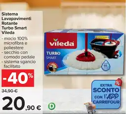 Carrefour Vileda Sistema Lavapavimenti Rotante Turbo Smart offerta