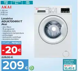 Carrefour Lavatrice AQUA7004NV/T Akai offerta