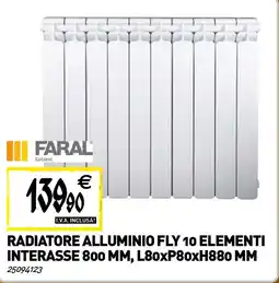 Tecnomat FARAL Radiatore alluminio fly 10 elementi interasse 800 MM, L80xP80xH880 MM offerta