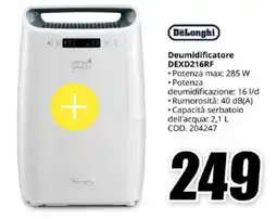 MediaWorld DeLonghi Deumidificatore DEXD216RF offerta