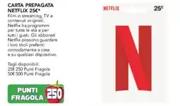 Esselunga Carta prepagata netflix 25€ offerta