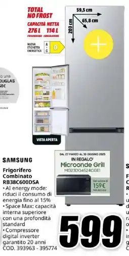 MediaWorld SAMSUNG Frigorifero Combinato RB38C600DSA offerta
