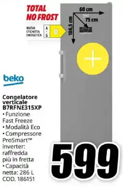 MediaWorld beko Congelatore verticale B7RFNE315XP offerta