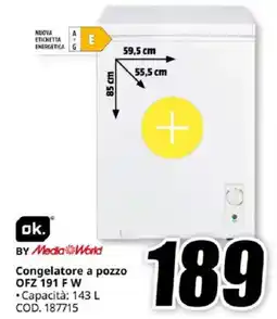 MediaWorld ok. Congelatore a pozzo OFZ 191 F W offerta