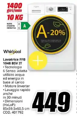 MediaWorld Whirlpool Lavatrice FFB 1048 BSV IT offerta