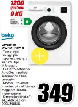 MediaWorld beko Lavatrice MWBMU3921B offerta