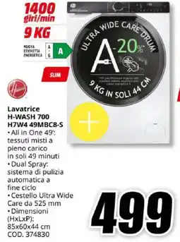 MediaWorld HOOVER Lavatrice H-WASH 700 H7W4 49MBC8-S offerta