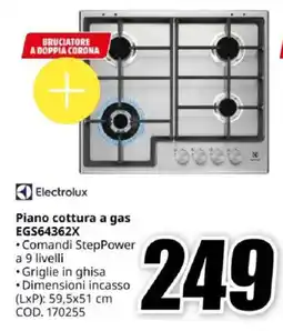 MediaWorld Electrolux Piano cottura a gas EGS64362X offerta