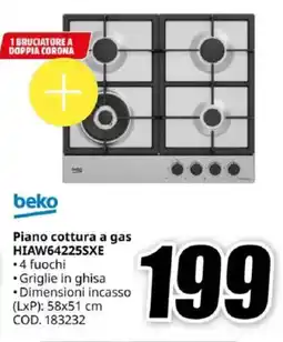 MediaWorld beko Piano cottura a gas HIAW64225SXE offerta