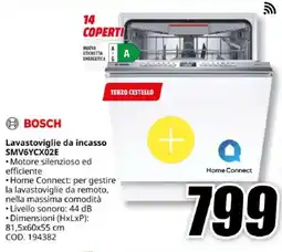 MediaWorld BOSCH Lavastoviglie da incasso SMV6YCX02E offerta