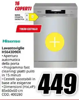 MediaWorld Hisense Lavastoviglie HS643D90X offerta