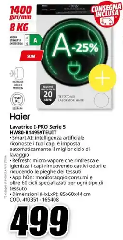MediaWorld Haier Lavatrice I-PRO Serie 5 HW80-B14959TEUIT offerta