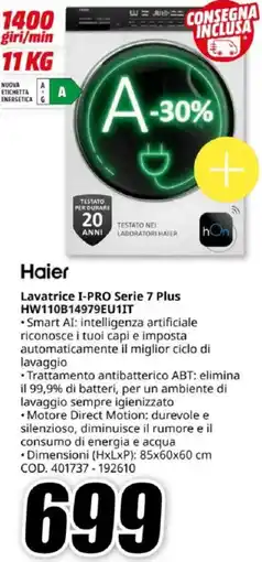 MediaWorld Haier Lavatrice I-PRO Serie 7 Plus HW110B14979EU1IT offerta
