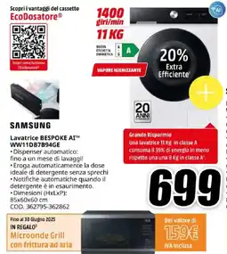 MediaWorld SAMSUNG Lavatrice BESPOKE AI WW11DB7B94GE offerta