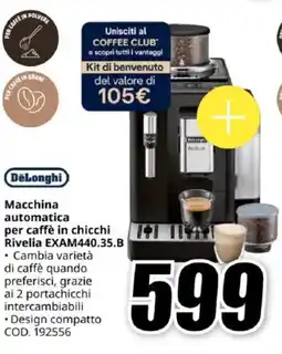 MediaWorld DeLonghi Macchina automatica per caffè in chicchi Rivelia EXAM440.35.B offerta