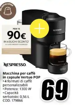 MediaWorld NESPRESSO Macchina per caffè in capsule Vertuo POP offerta