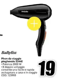 MediaWorld BaByliss Phon da viaggio pieghevole 5344E offerta