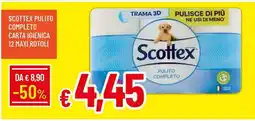 Famila SCOTTEX PULITO COMPLETO CARTA IGIENICA 12 MAXI ROTOLI offerta