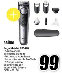 MediaWorld BRAUN Regolabarba BT9420 offerta