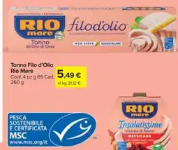 Carrefour Tonno Filo d’Olio Rio Mare offerta