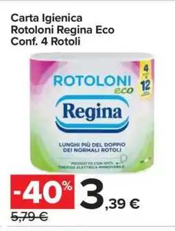 Carrefour Carta Igienica Rotoloni Regina Eco Conf. 4 Rotoli offerta