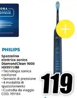 MediaWorld PHILIPS Spazzolino elettrico sonico DiamondClean 9000 HX9911/88 offerta