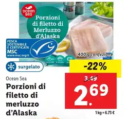 Lidl Ocean Sea Porzioni di filetto di merluzzo d'Alaska offerta