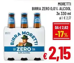 A&O Moretti birra zero 0,0% alcool offerta