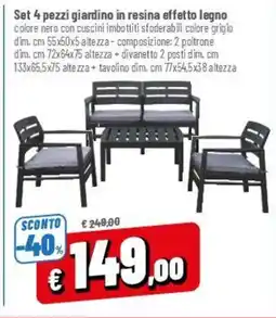 A&O Set 4 pezzi giardino in resina effetto legno offerta