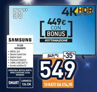Unieuro Series 8 ue55au8070 139,7 cm (55") 4k ultra hd smart tv wi-fi nero offerta