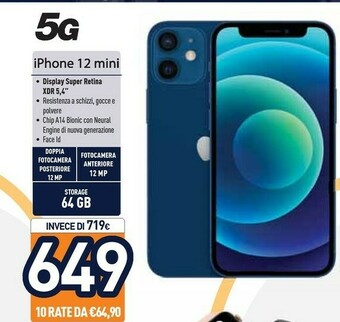 Unieuro Iphone 12 mini 13,7 cm (5.4") doppia sim ios 14 5g 64 gb blu offerta