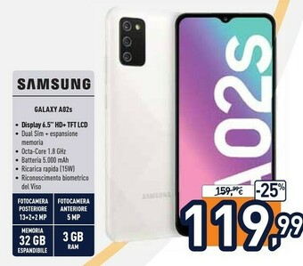 Unieuro Galaxy a02s 32 gb display 6.5" hd+ tft lcd white offerta